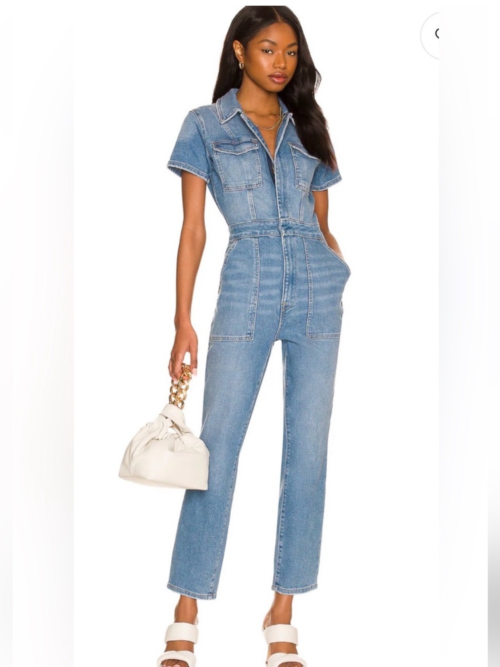 Good American Fit For Success Denim Jumpsuit XS NWT Utility Straight Leg